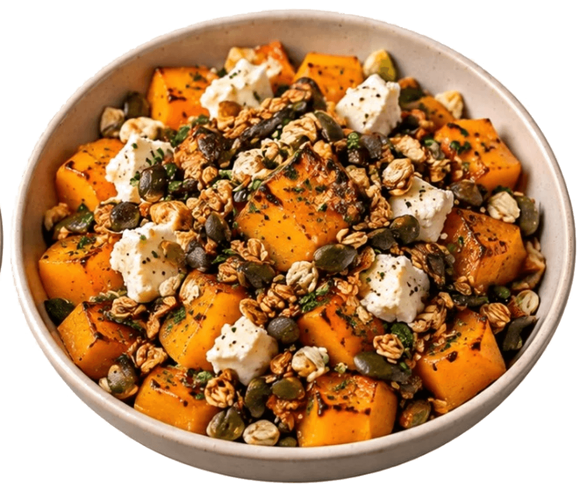 Butternut rôti, granola aux graines de courges & munster blanc